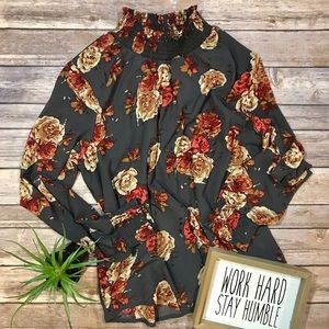 Midnight Sky pullover blouse with floral print